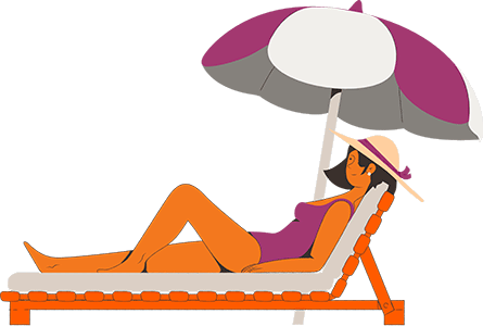ilustração mulher deitada em uma cadeira de piscina com guarda sol